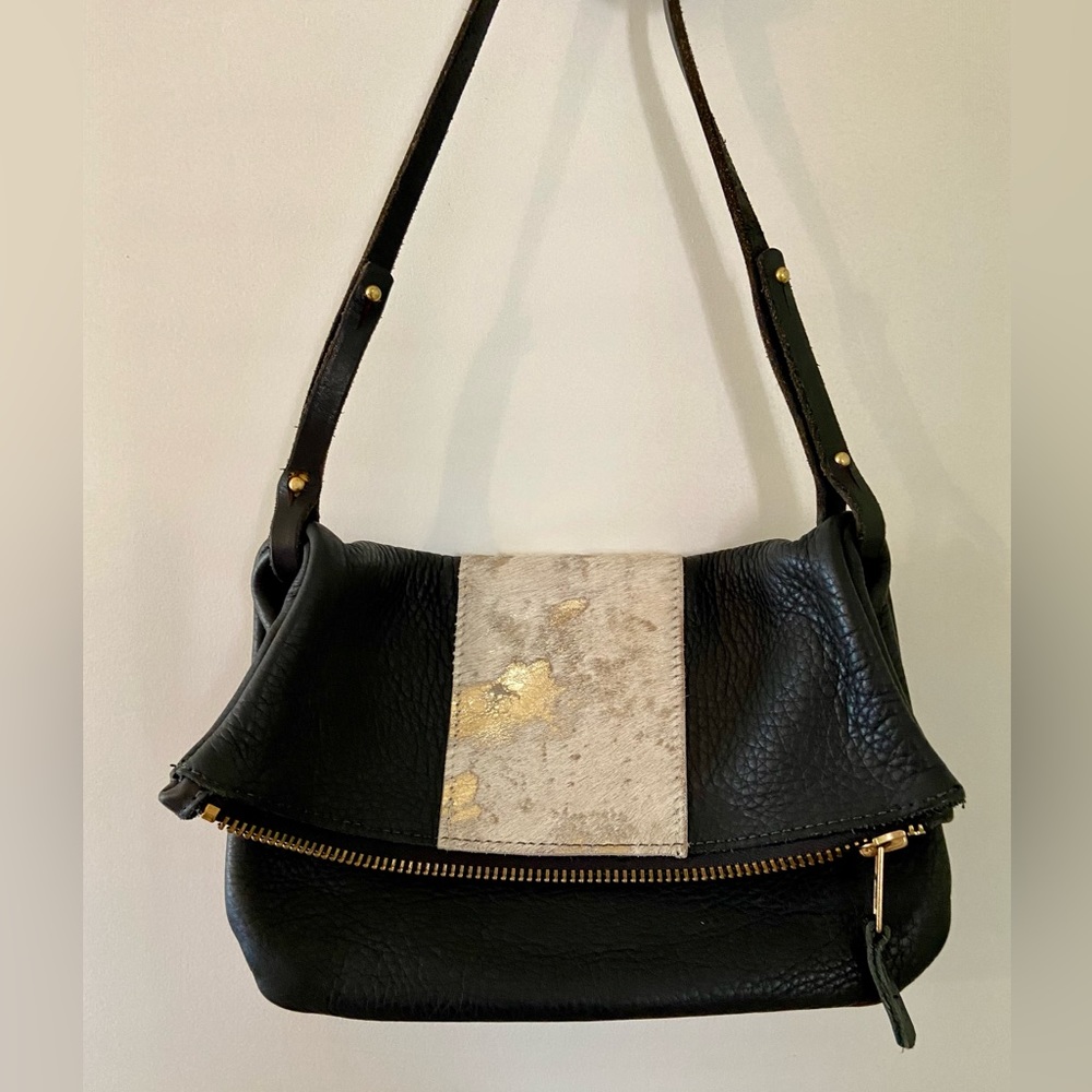 CHC Handmade/High Quality Pebbled Black Leather Foldover Crossbody Bag - EUC